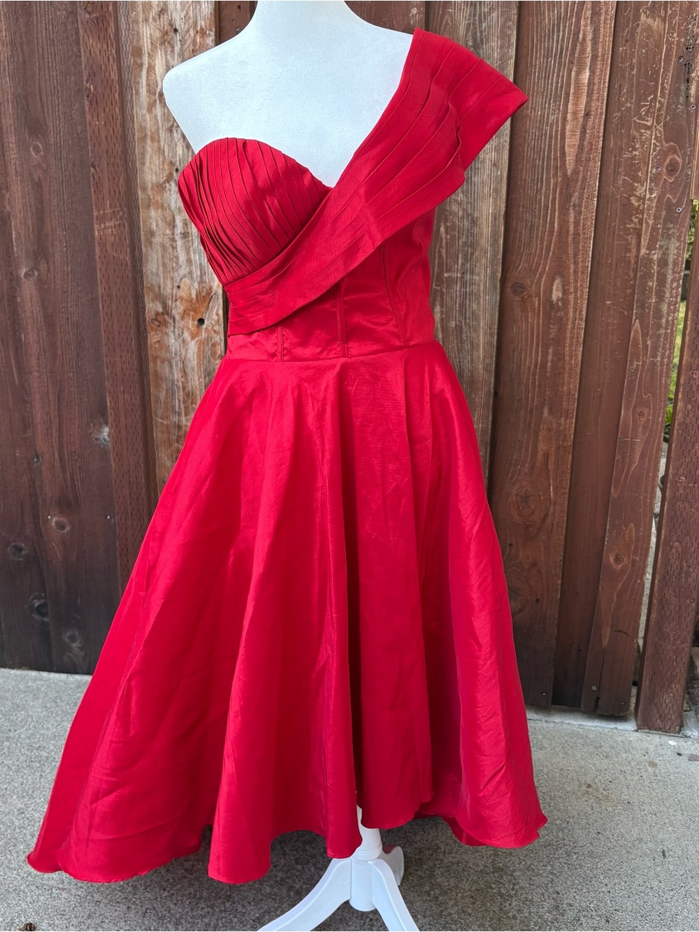 VIPGIRL Red Off Shoulder Corset Midi Formal Dress Lace Up Back Size L
